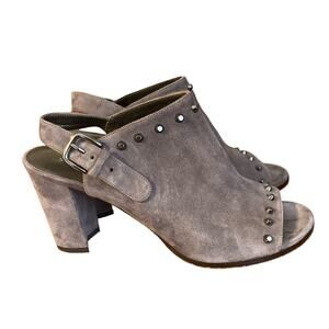 Stuart Weitzman Gray Suede Peep Toe Heeled Sandals - Size 8.5